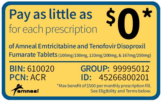 Copay card for Emtricitabine and Tenofovir Disoproxil Fumarate Tabs